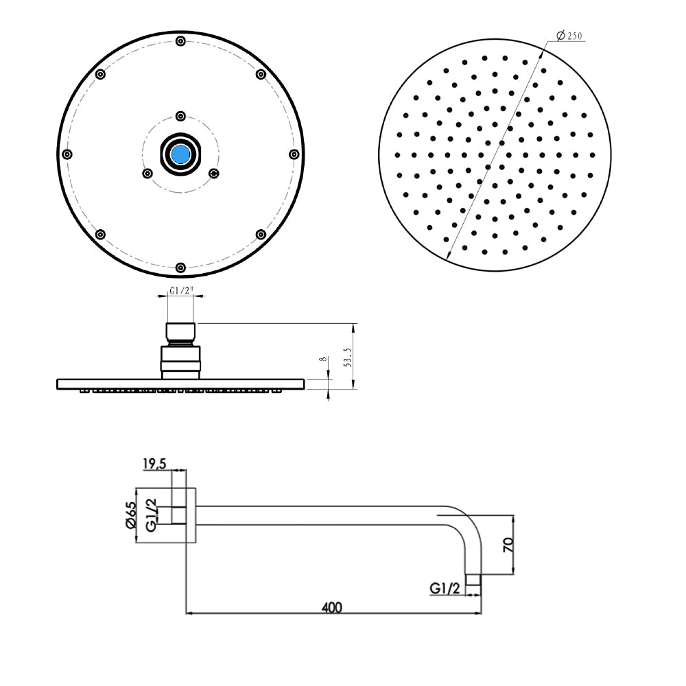 black shower arm and head