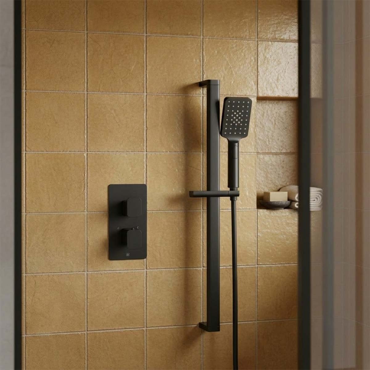 matt black slider shower rail with handset