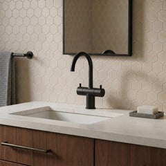 matt black twin lever basin mixer