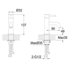 Basin tap bronze finished - Technical drawing