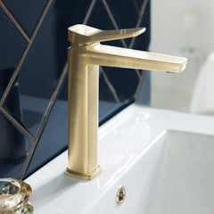 Brushed brass tall basin tap
