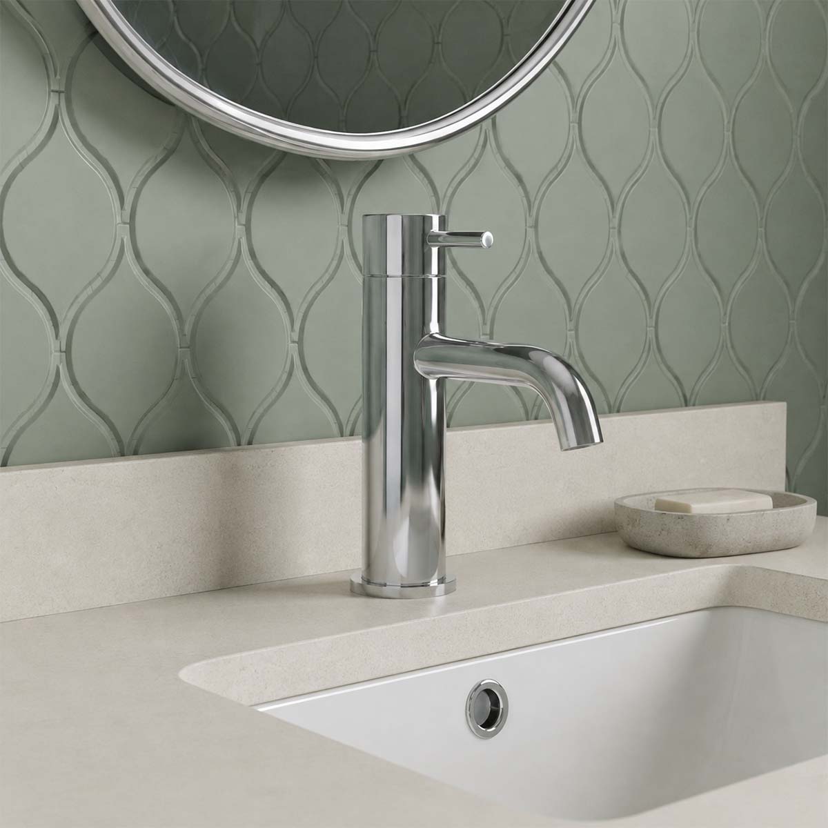 modern single-handle bathroom tap in polished chrome