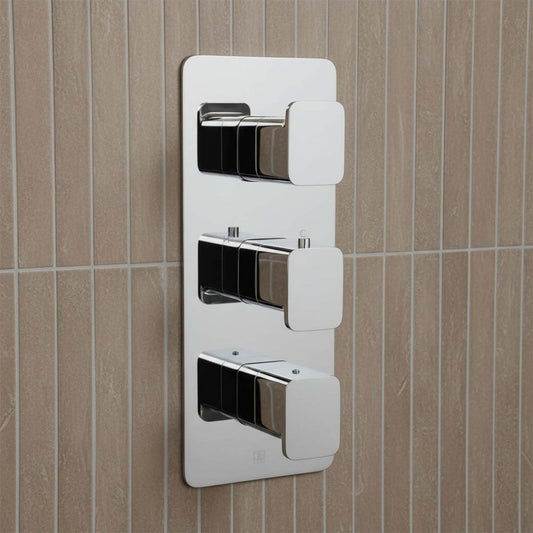 modern three-lever wall-mounted shower or bath control trim with a polished chrome finish 1200