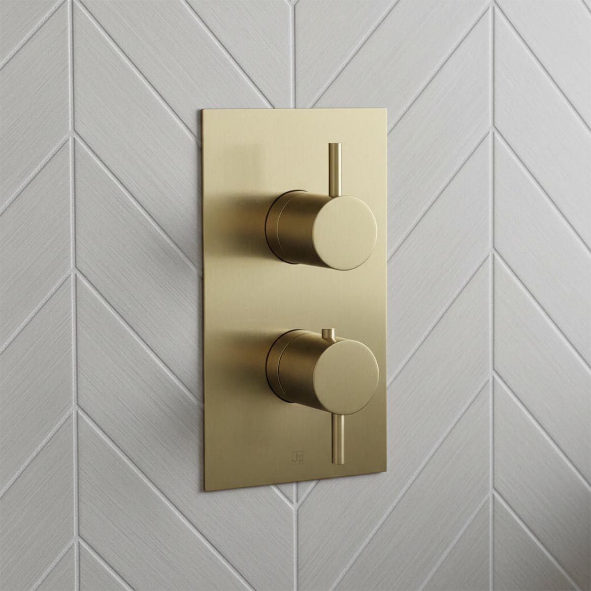modern two-handle shower valve trim plate in brushed brass - Ireland 