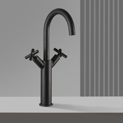 Matt black swivel spout tall basin mixer tap 