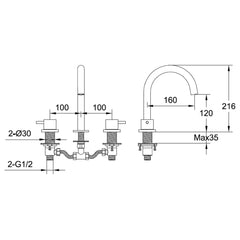 Bathroom sink tap technical drawing