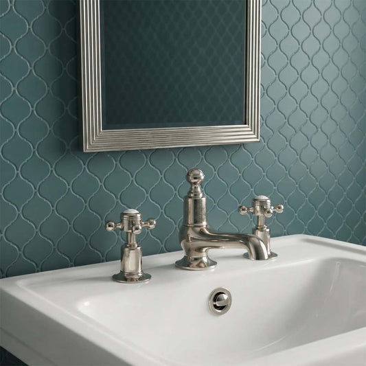 Brushed nickel traditional 3-hole basin mixer tap 1200
