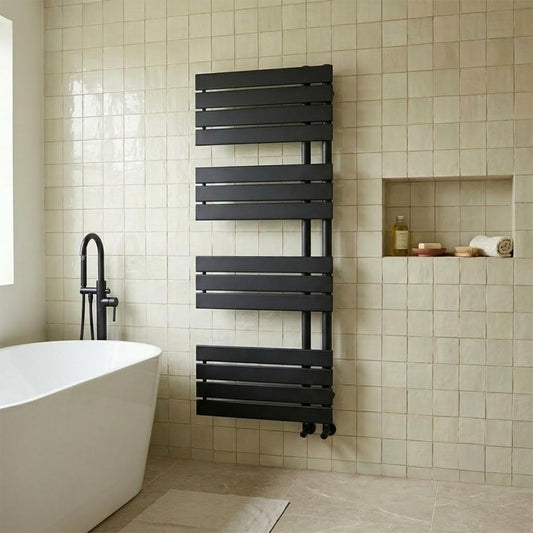 open sided Heated Towel Rail 1400mm X 550mm - Matt Black 1200