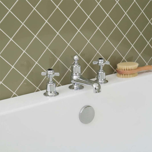 pinch handles 3 hole bath tap -chrome  1200