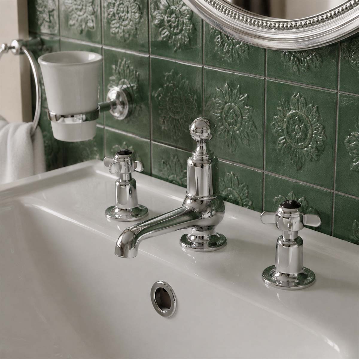 pinch handles basin pillar taps - chrome