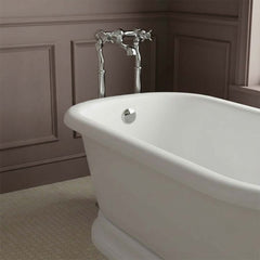 polished chrome freestanding bath tap with pinch handles
