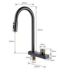Gunmetal waterfall kitchen tap dimension