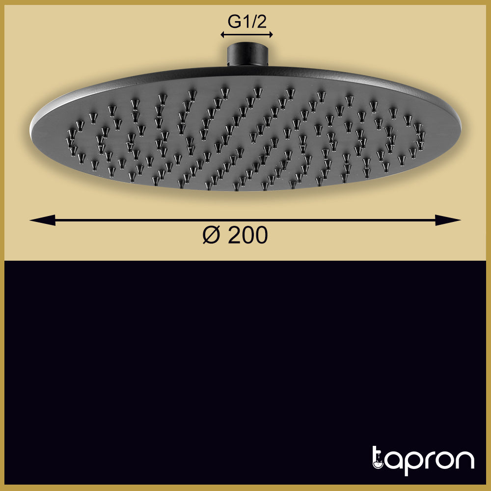 Matt Black Round Shower Head-Tapron