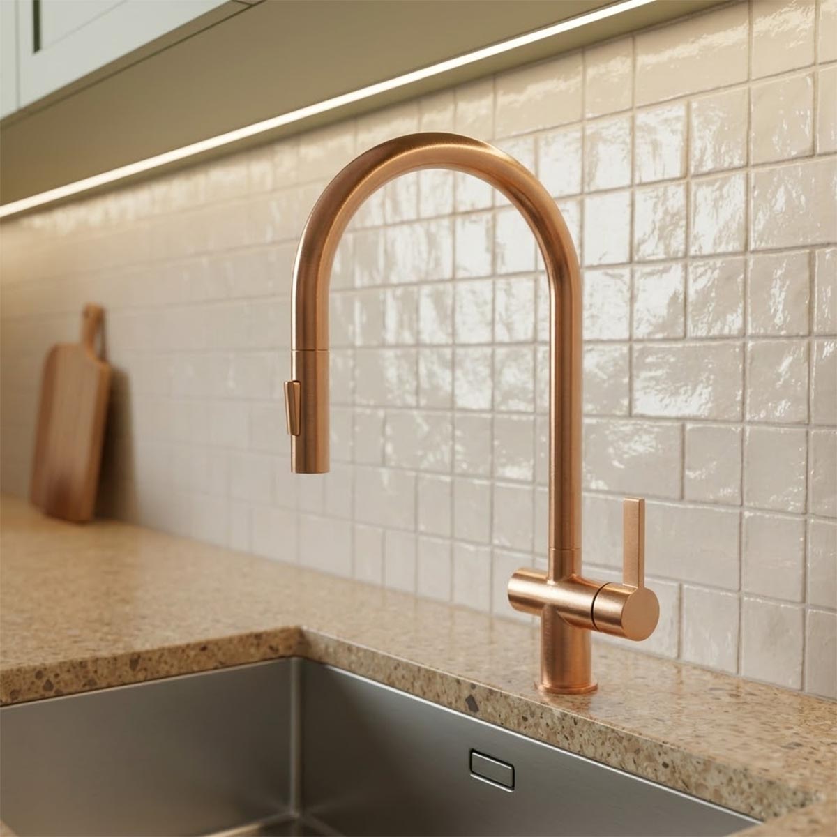rose gold pull out kitchen mixer tap 