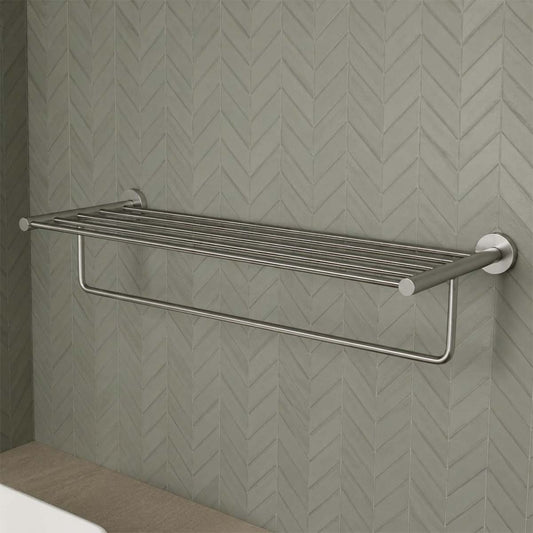 rushed Stainless Steel Wall Mounted Towel Shelf With Rail - 626mm 1200