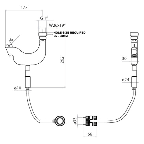 traditional shower handset Technical Drawing
