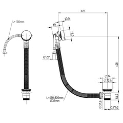 Click clack bath waste - technical drawing