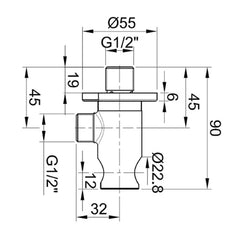 Shower Wall Elbow - Technical drawing