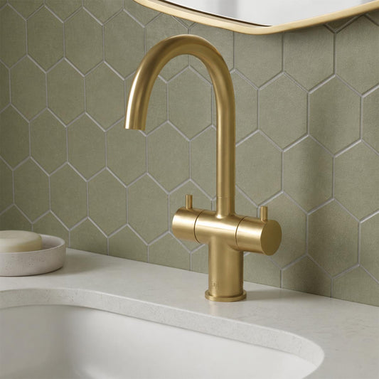 Twin -handle bathroom tap -brushed gold 1200