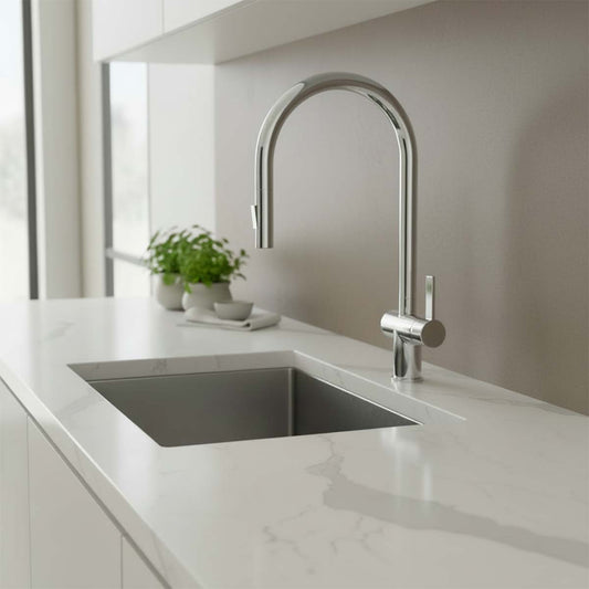 chrome single lever kitchen tap with pull out spray 1200