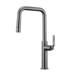 Gunmetal pull out kitchen tap with designer handle