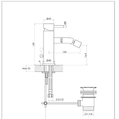 Brushed Bronze Single Lever Bidet Tap with Waste in Ireland technical details