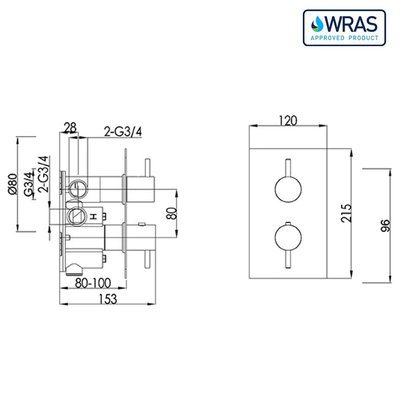 vertical thermostatic shower valve