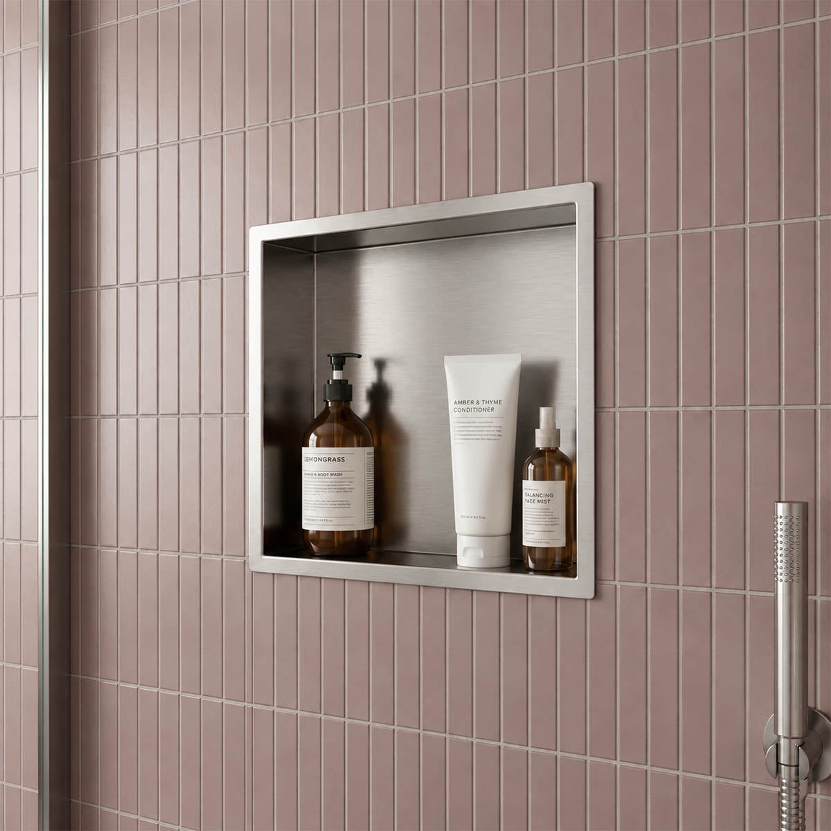 square chrome shower niche insert 300mm x 300mm