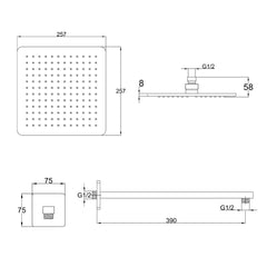 Square shower head arm kit - Technical Drawing