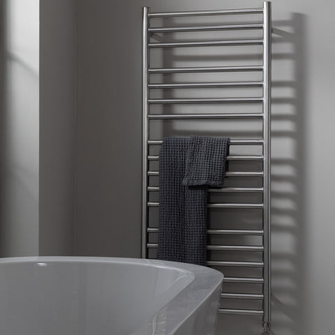 brushed stainless steel towel rail radiator dual fuel
