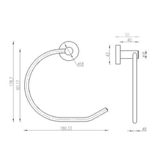 brushed stainless steel wall mounted towel ring technical drawing
