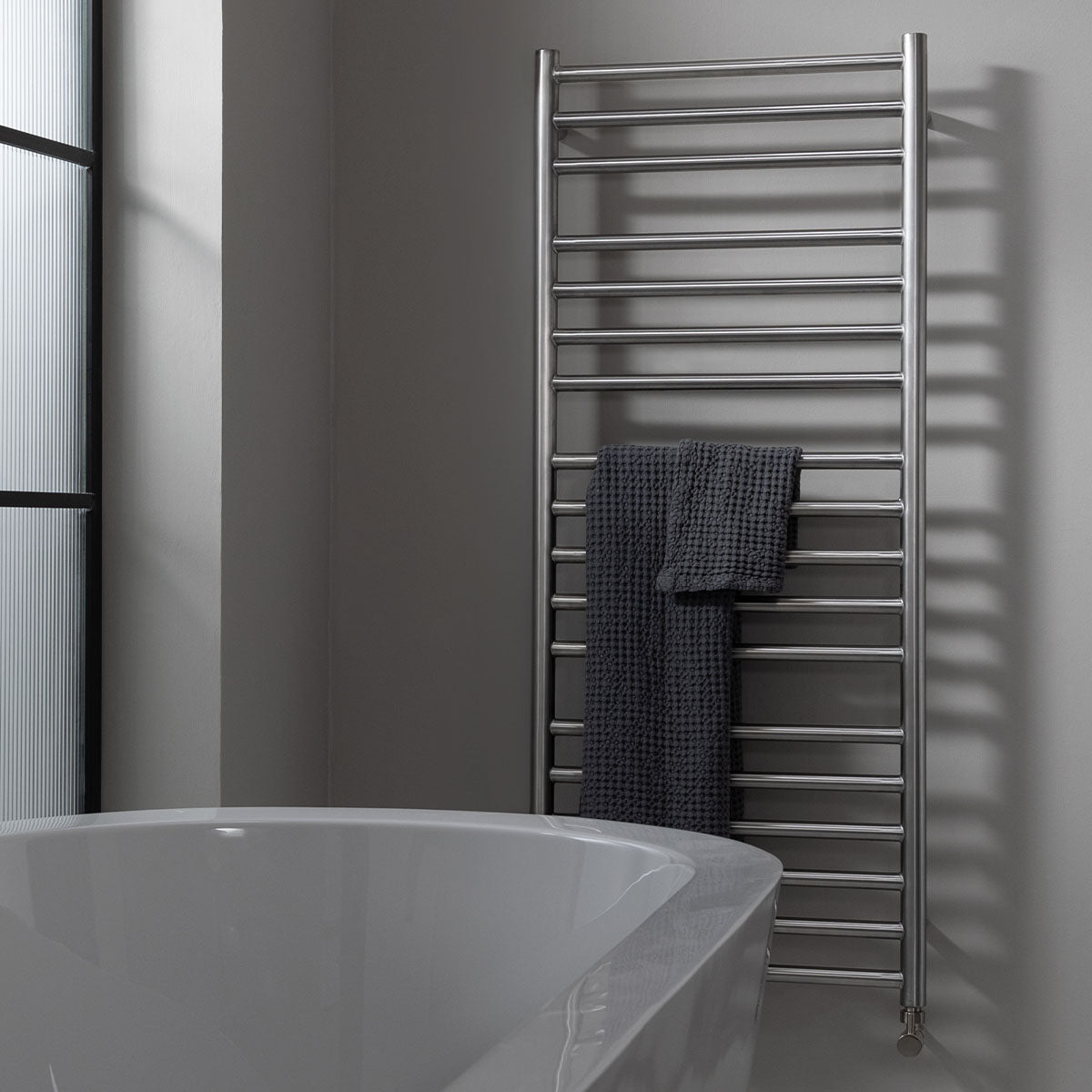 brushed stainless steel tall towel rail radiator 