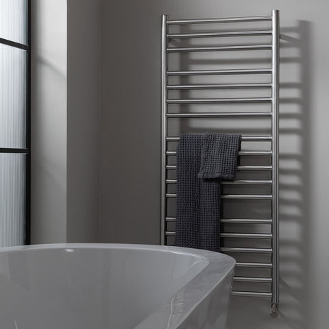 brushed stainless steel tall towel rail radiator 