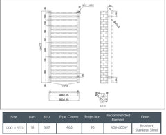 stainless steel towel radiator 1200 technical drawing
