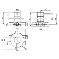shower bar mixer valve technical drawing-tapron