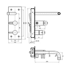shower bar mixer valve technical drawing-tapron