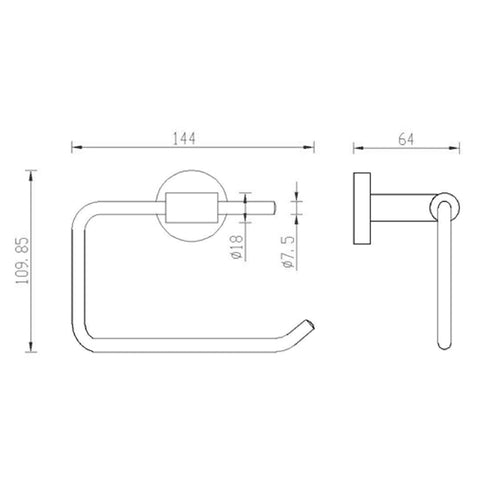 chrome toilet roll holder technical drawing-tapron