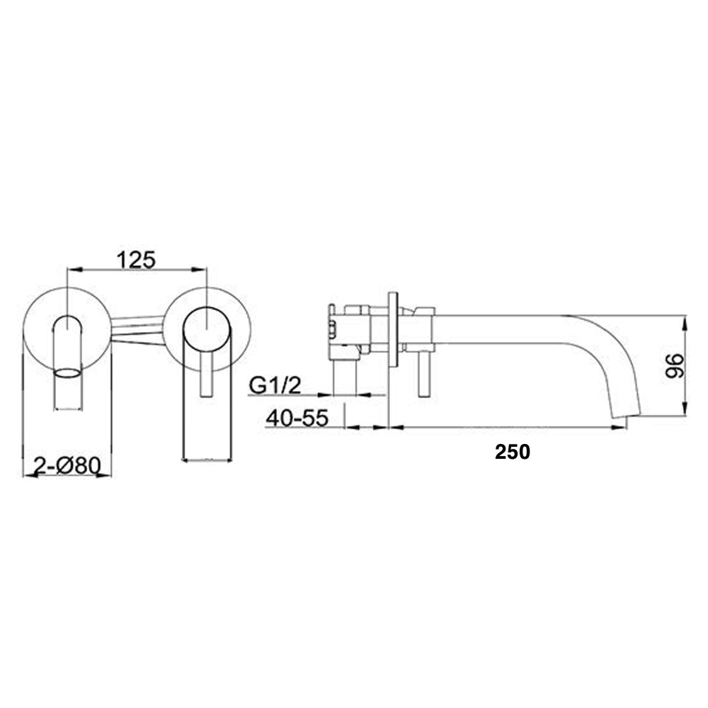 wall mounted sink taps technical drawing-tapron