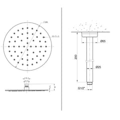 Stainless steel shower arm and head - Technical drawing