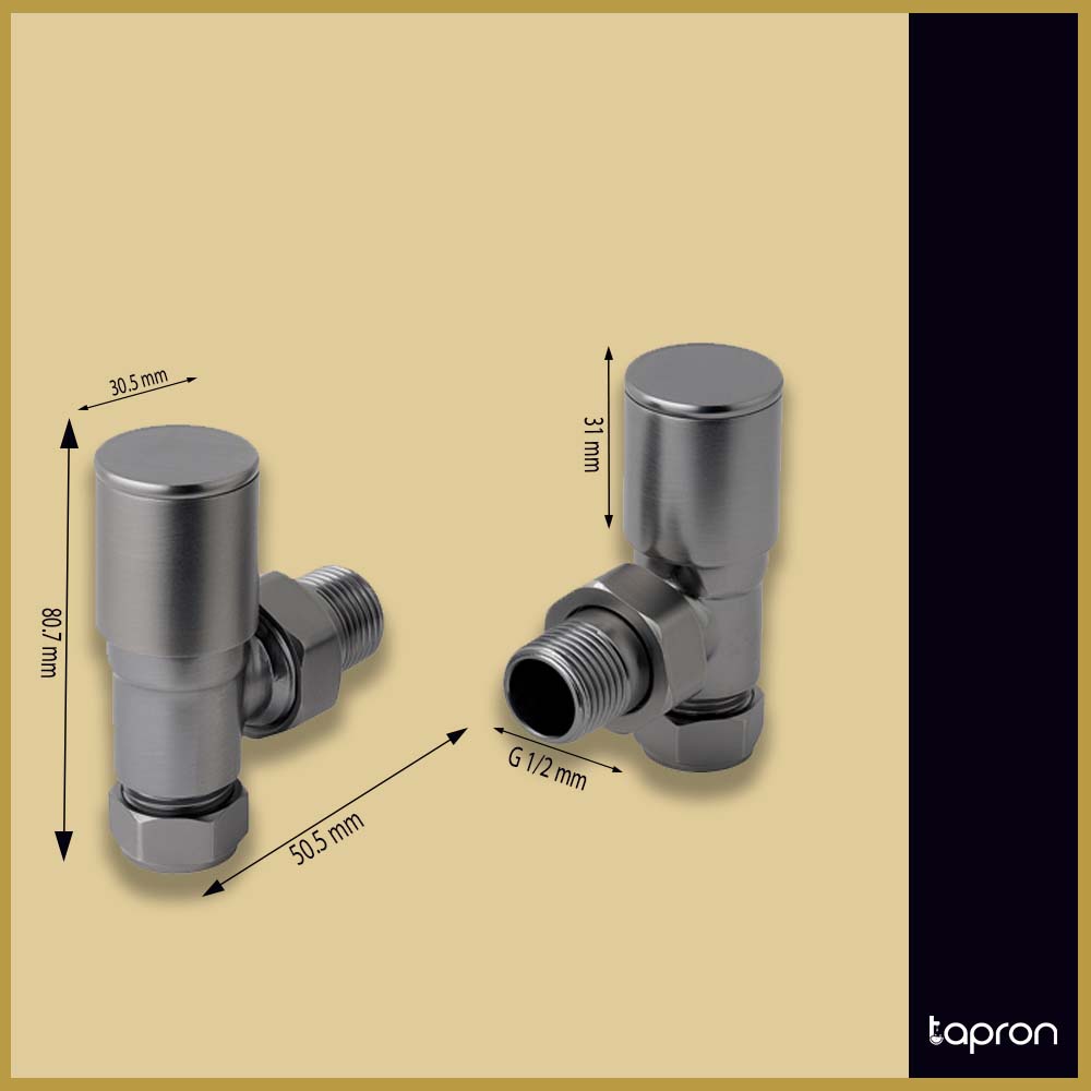 Angled Radiator Valve Brushed Black - Tapron