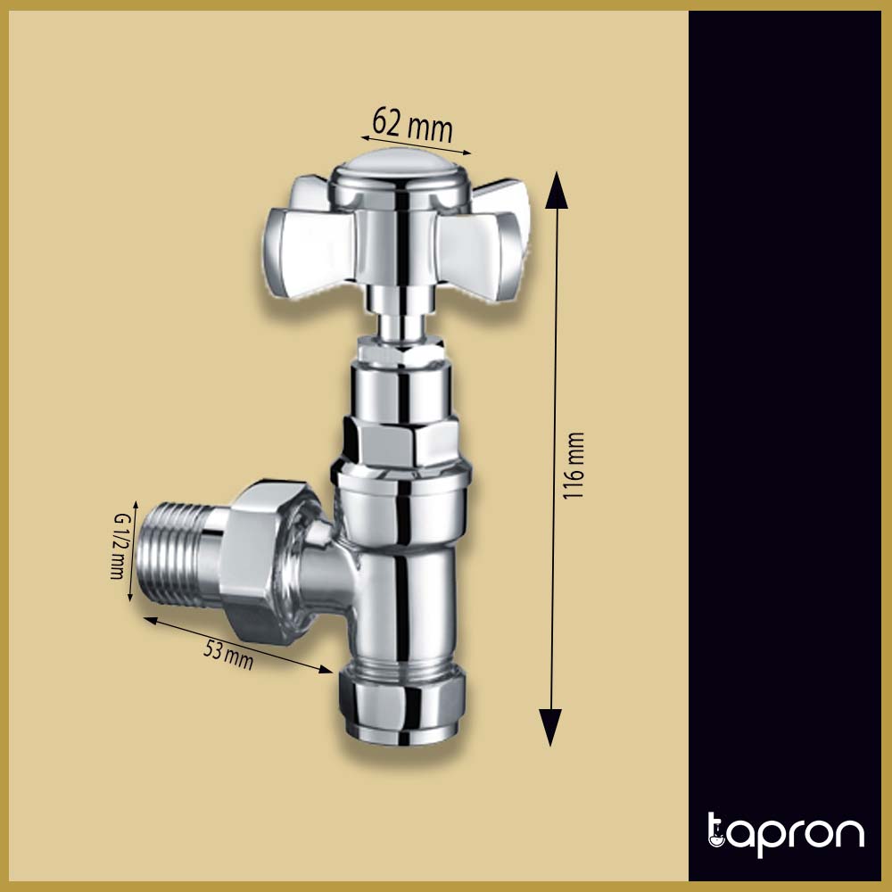 Chrome Traditional Angle Radiator Valve - Tapron