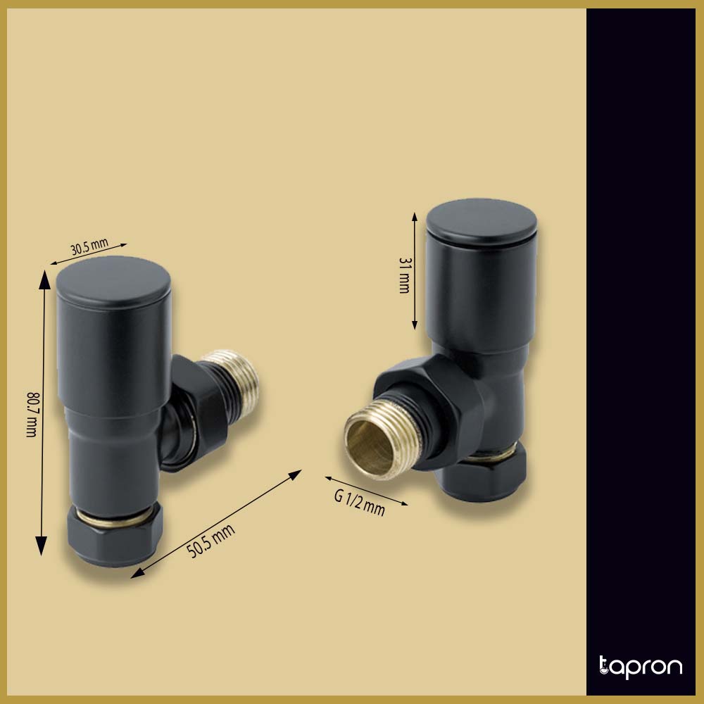 Angled Radiator Valve Pair Matt Black - Tapron