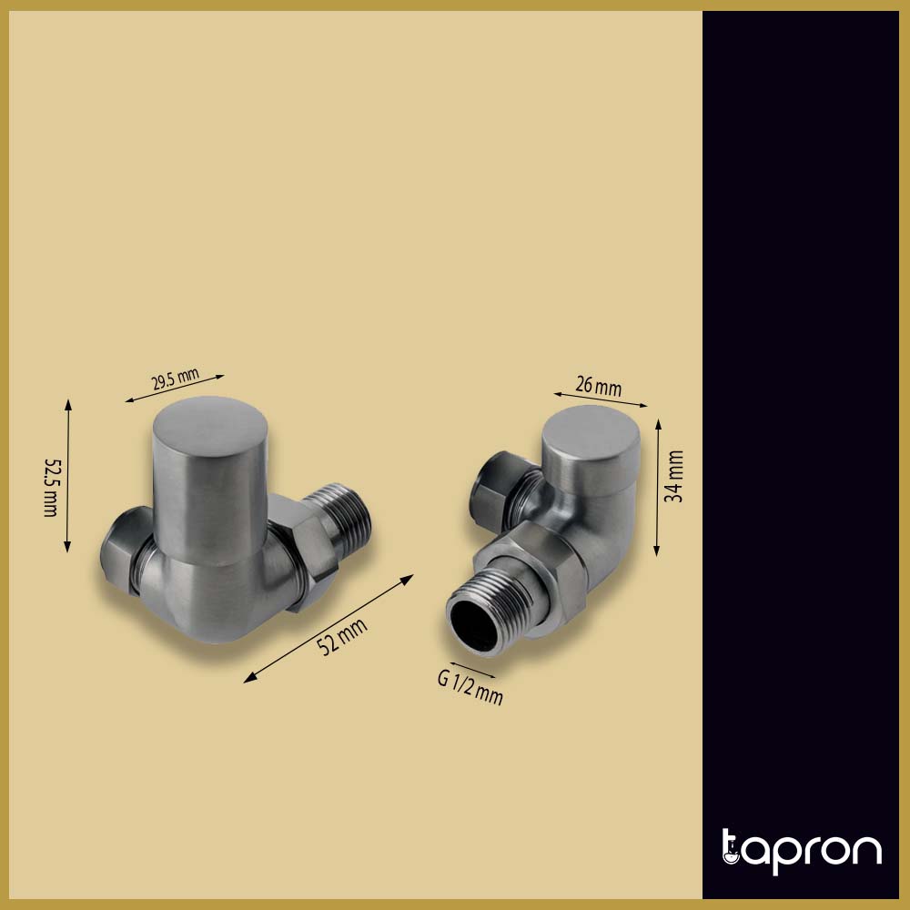 Corner Radiator Valves Brushed Black - Tapron