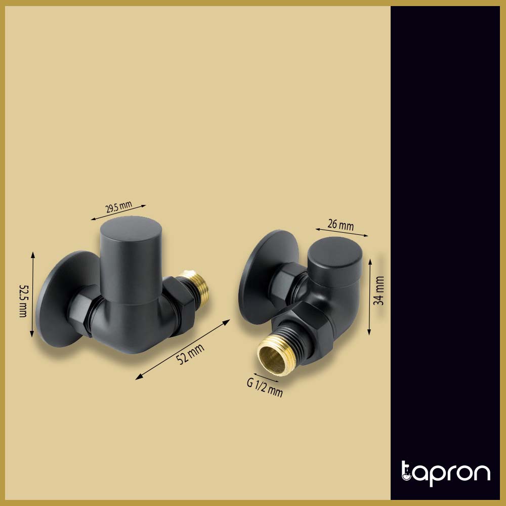 Corner Radiator Valves Matt Black - Tapron