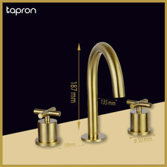 Brass basin mixer tap with dual crosshead handle