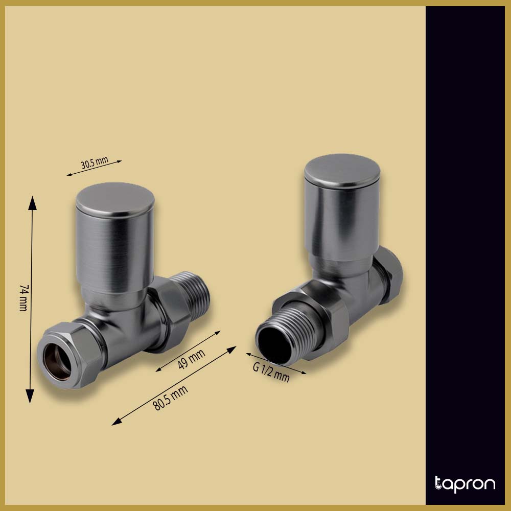 Brushed Black Straight Radiator Valve Pair - Tapron