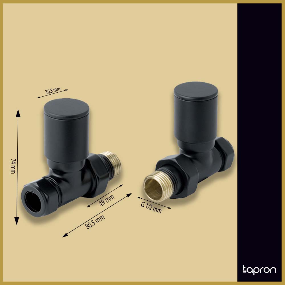 Matt Black Straight Radiator Valve Pair - Black