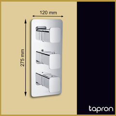 Thermostatic Concealed 2 Outlet Shower Valve - Dimension