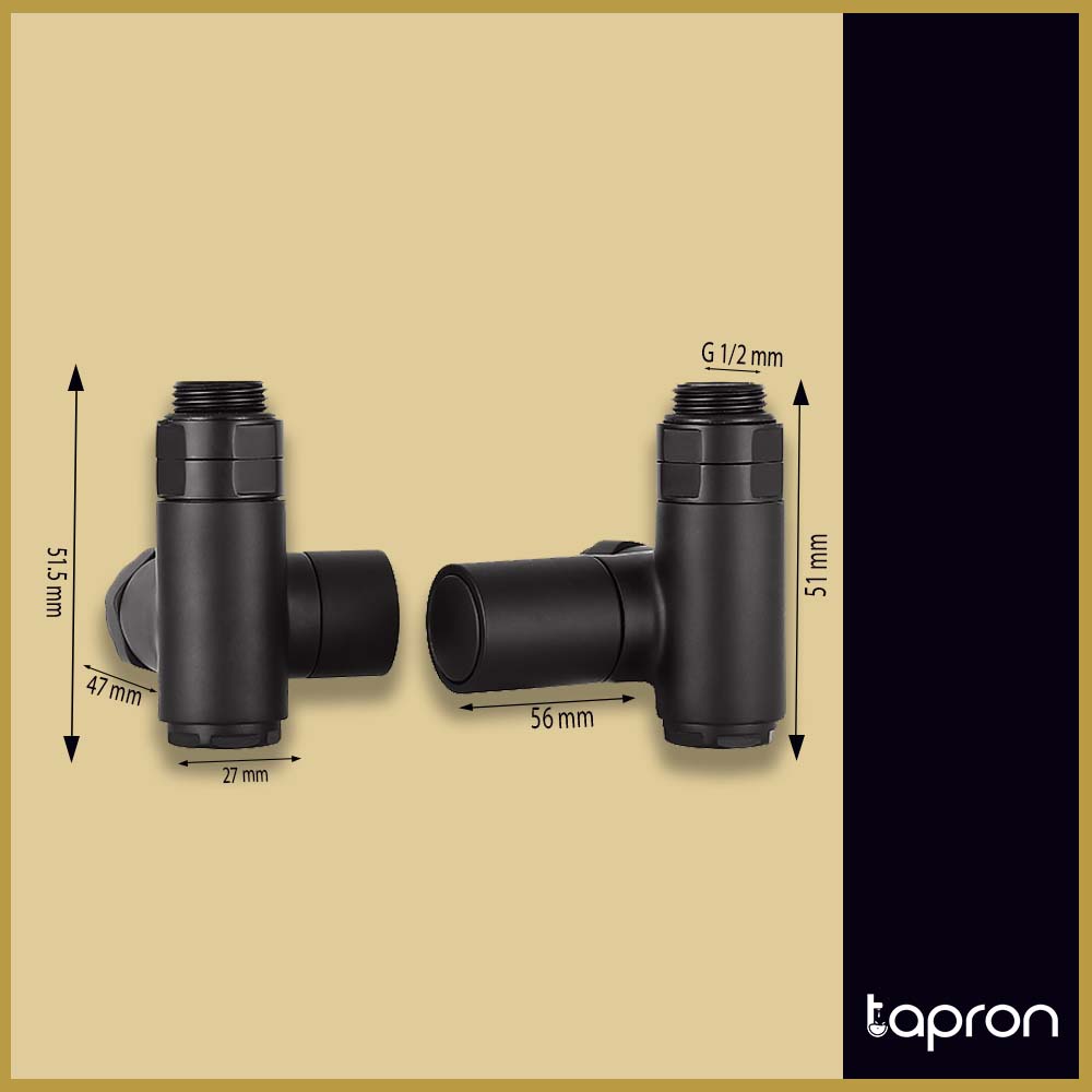 Matt Black Dual Fuel Radiator Valves for Heated Towel Rails - Tapron