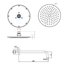 Gold shower head arm - Technical drawing